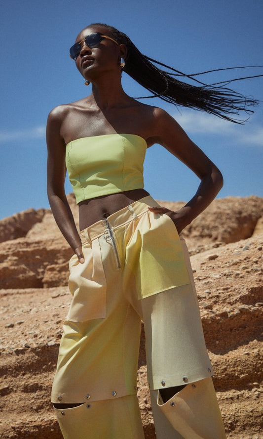 Cotton Pants or Shorts with Snaps, Yellow ADALE