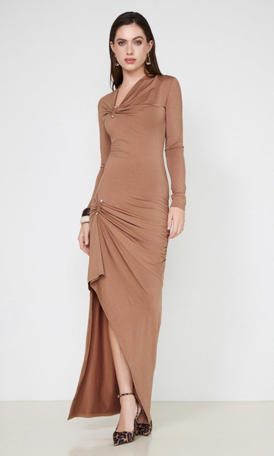 Jersey Dress with Metal Detail Brown MARGARET