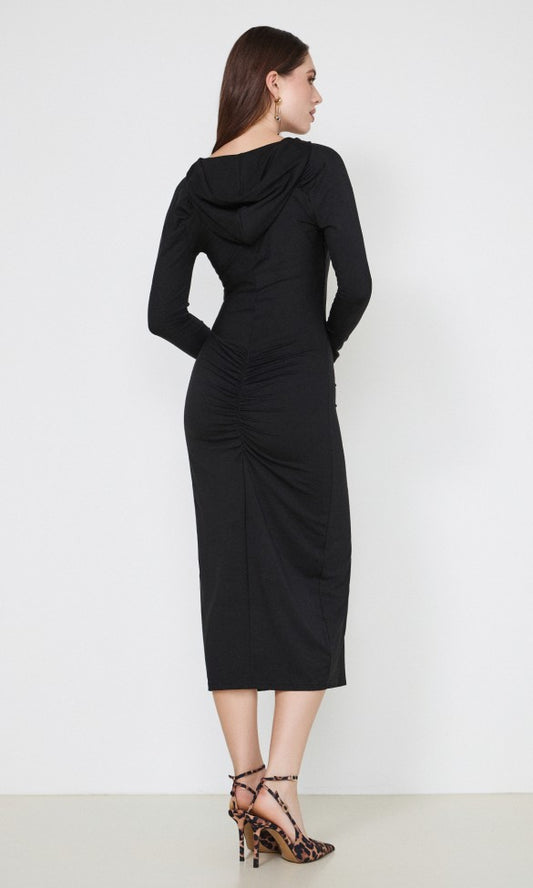 Jersey Dress Zipped with hood Black MARGARET