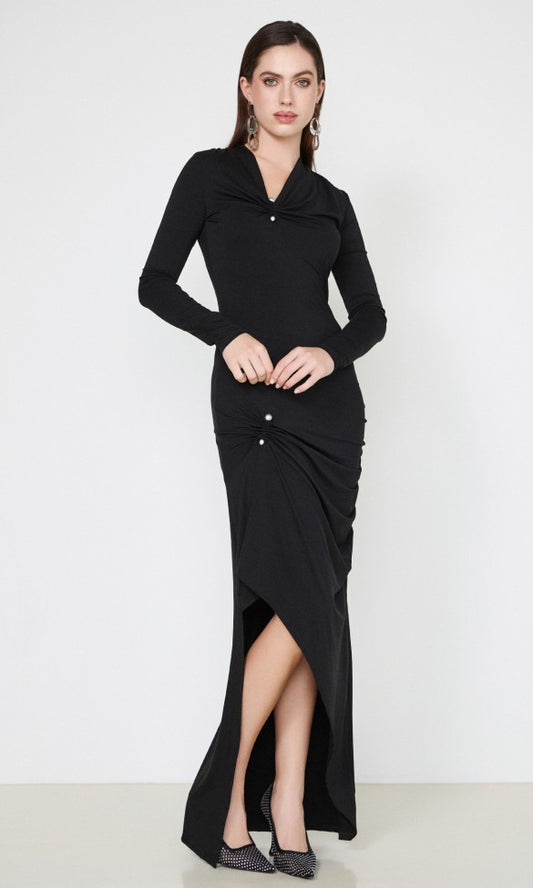 Jersey Dress with Metal Detail Black Margaret