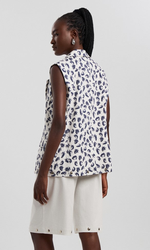 Βαμβακερό γιλέκο με κουμπώματα σε χρώμα φράουλα, ADALE