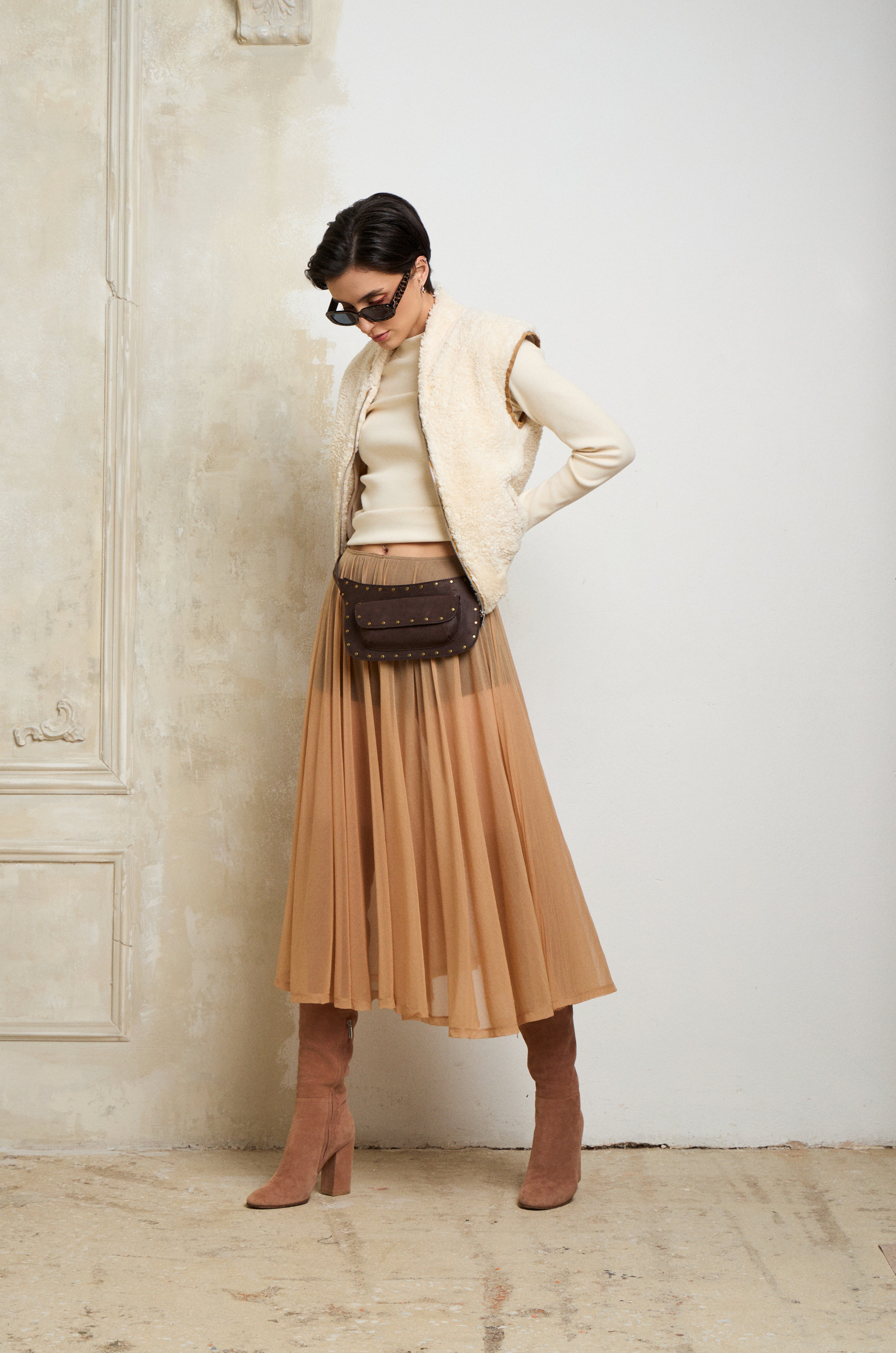 Alex Mesh Skirt - Brown