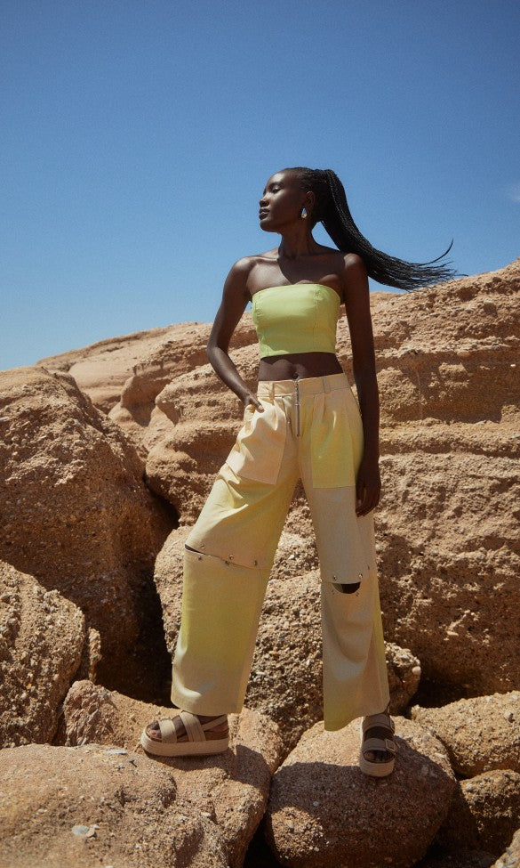 Cotton Pants or Shorts with Snaps, Yellow ADALE