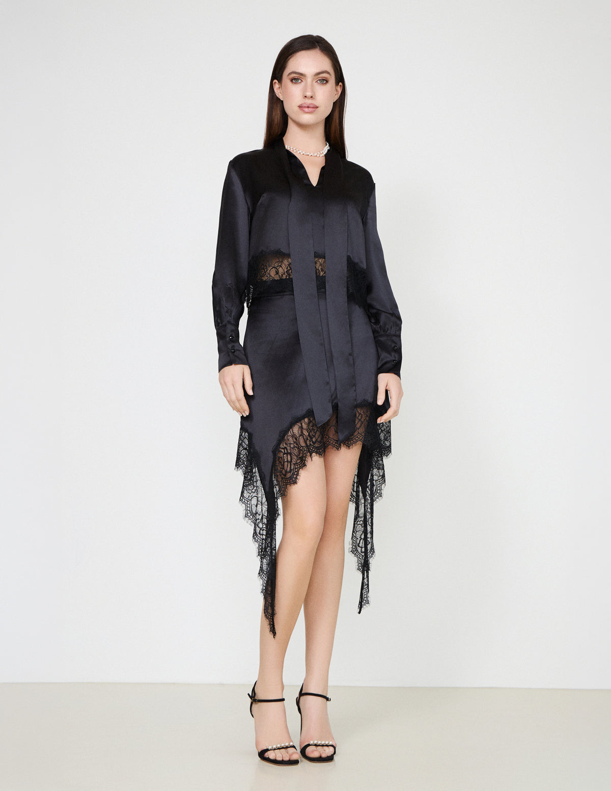 Black Adriana Silk Skirt with Lace