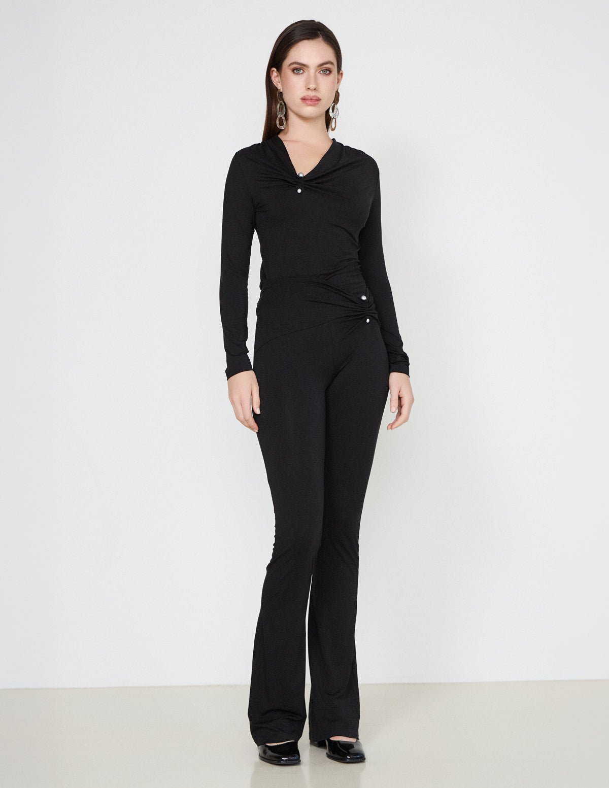 Black Margaret Jersey Pants with Metal Detail