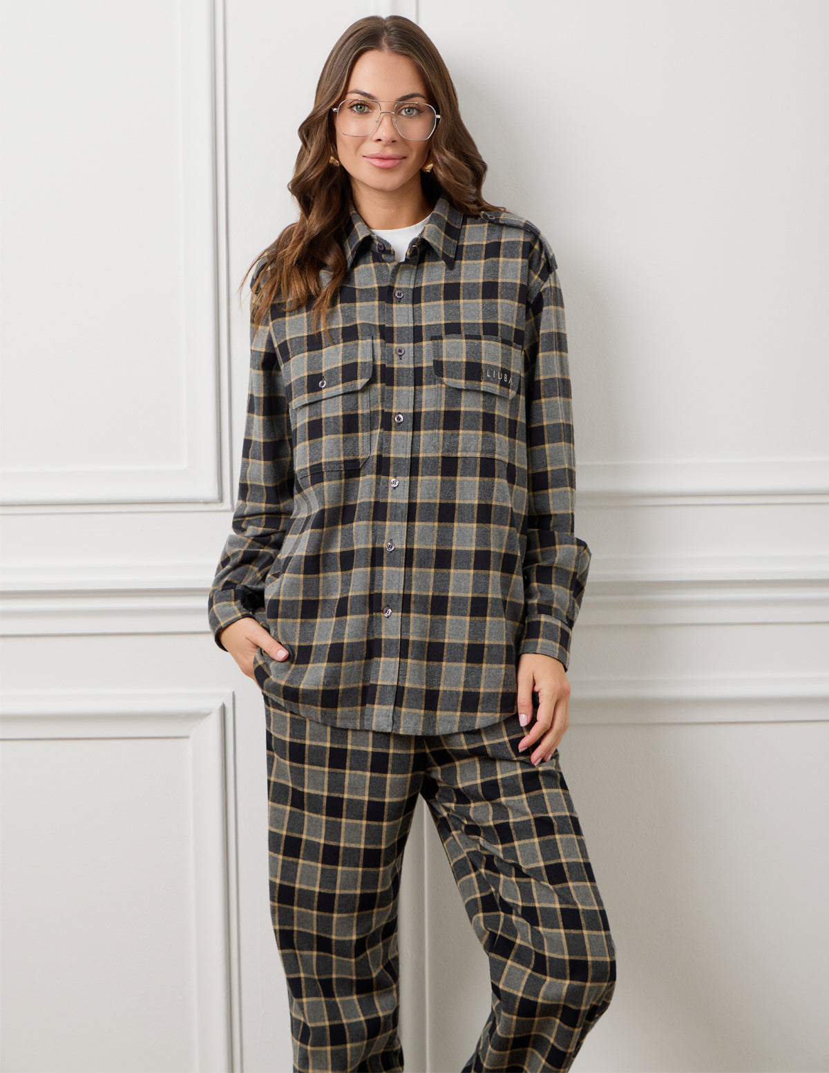 Dark Grey Large Check Elena Checked Shirt