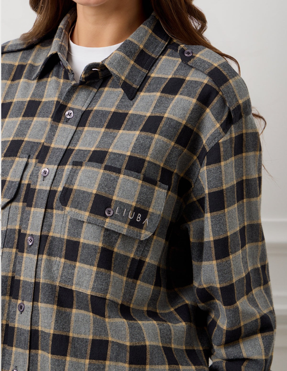 Dark Grey Large Check Elena Checked Shirt