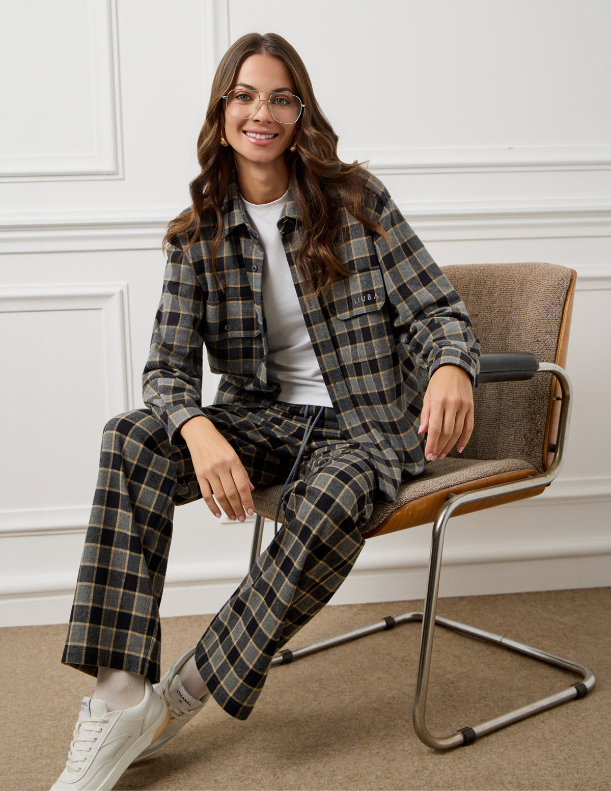 Dark Grey Large Check Elena Checked Shirt