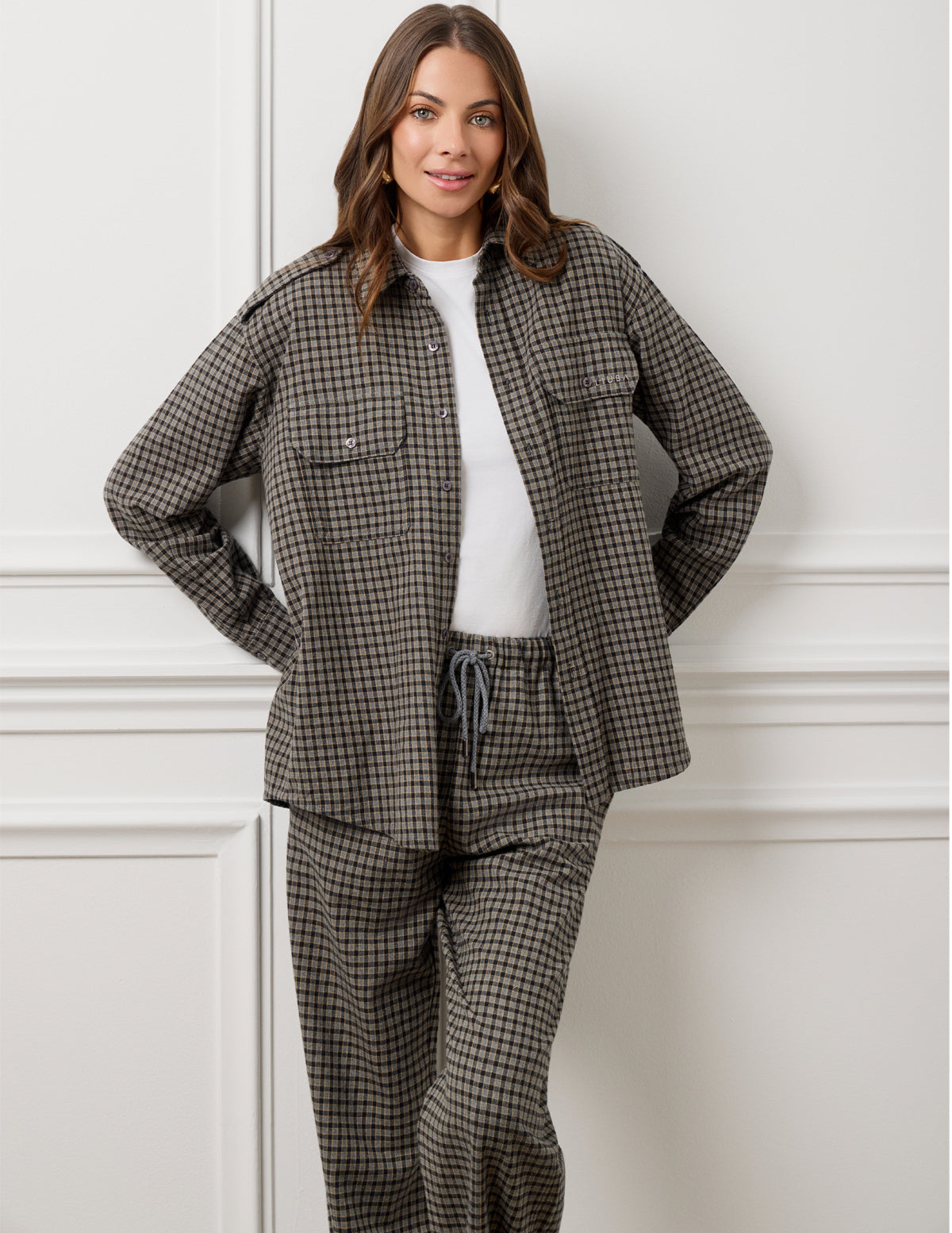 Dark Grey Small Check Elena Checked Shirt