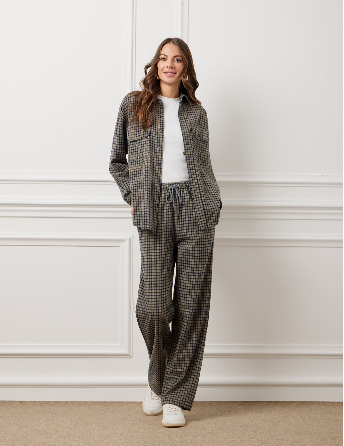 Dark Grey Small Check Elena Checked Shirt