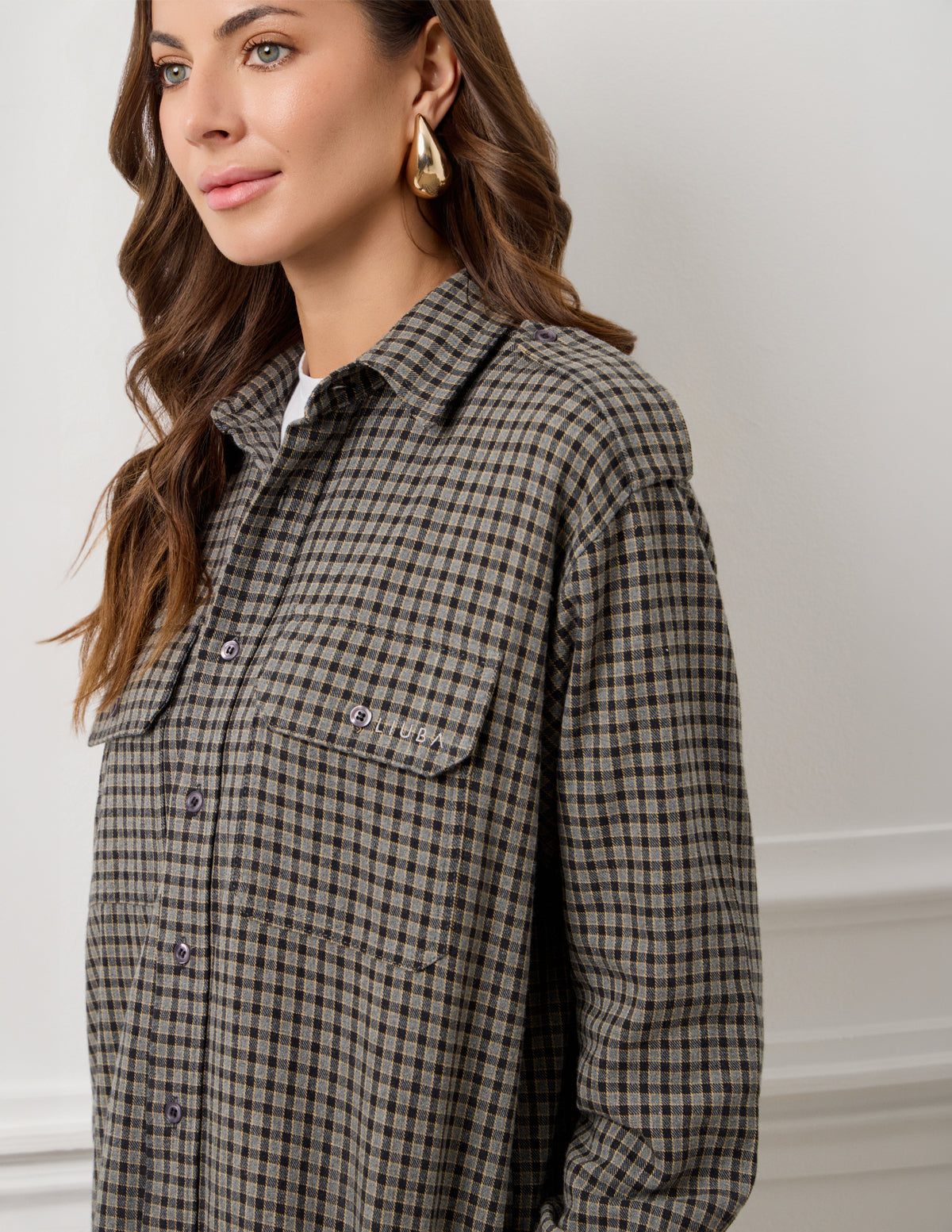 Dark Grey Small Check Elena Checked Shirt