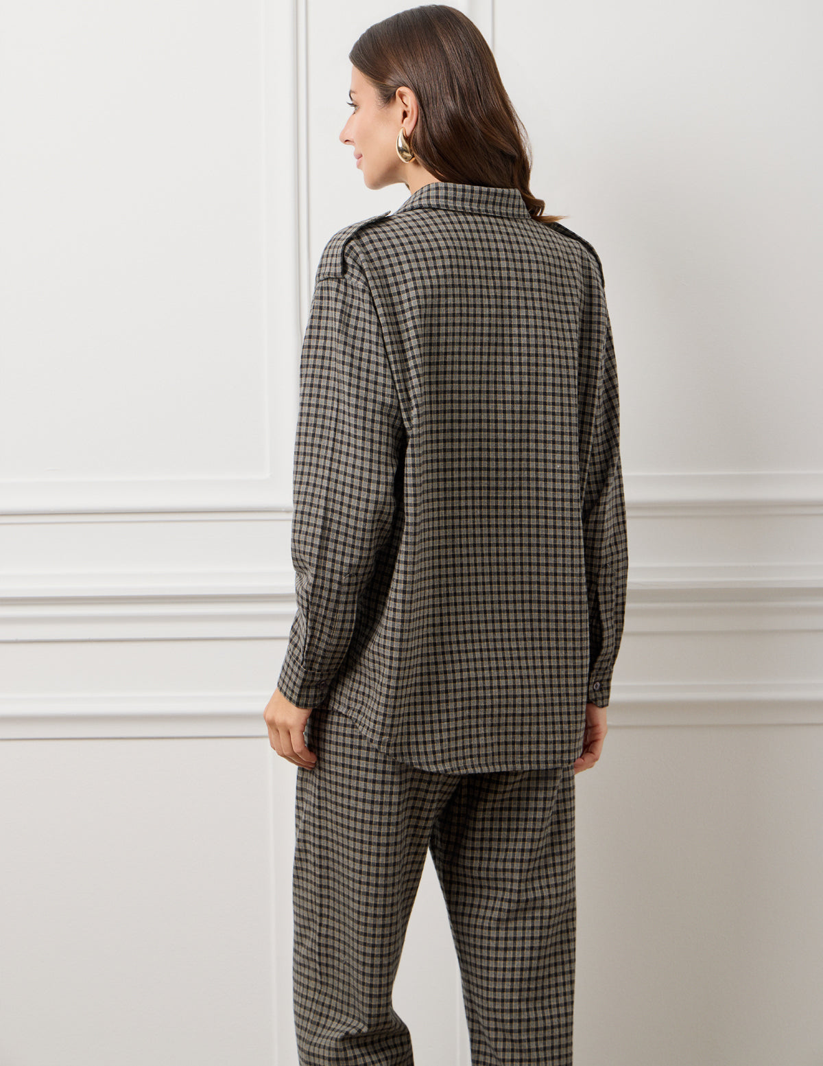 Dark Grey Small Check Elena Checked Shirt