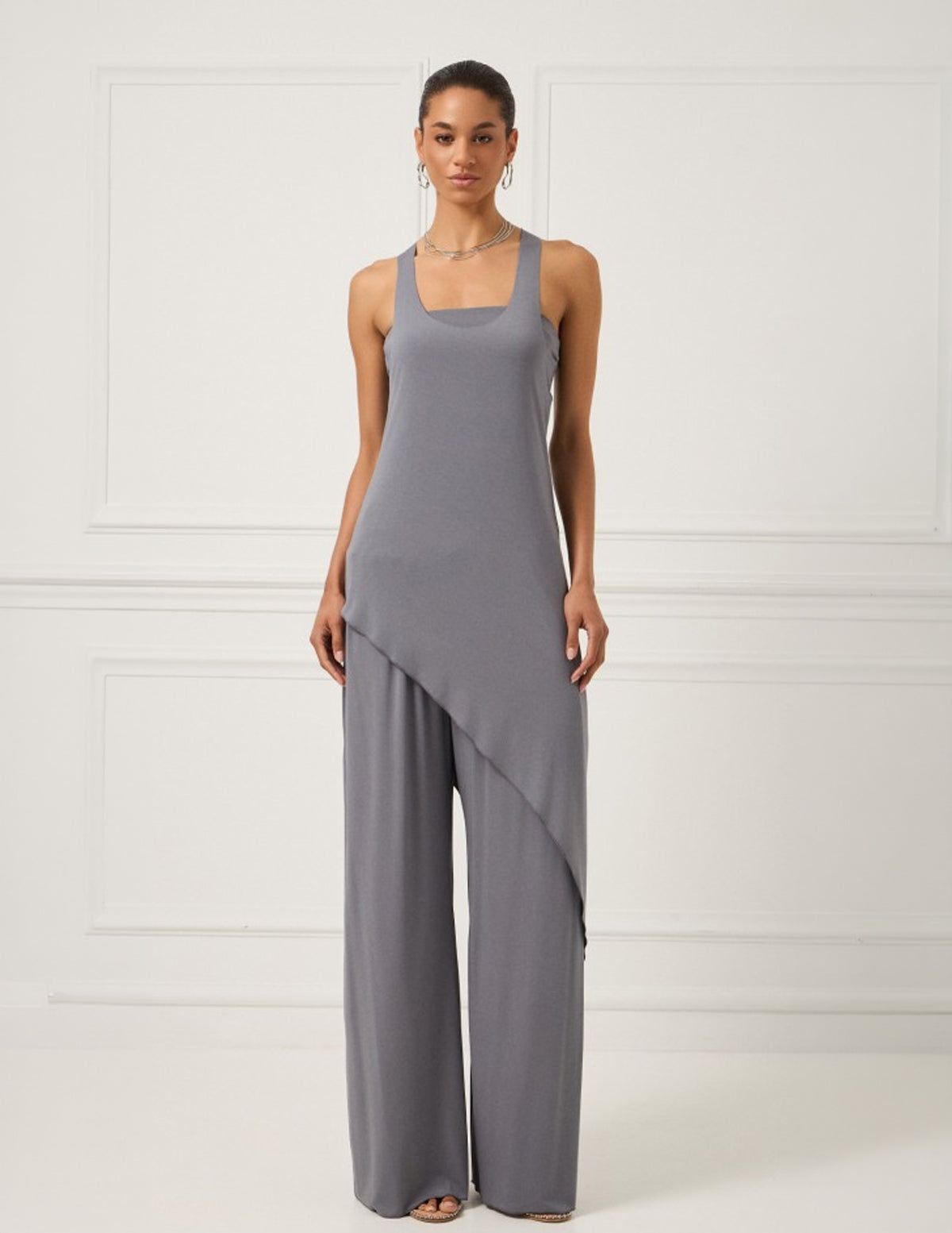 Grey Kelly Asymmetric Long Top