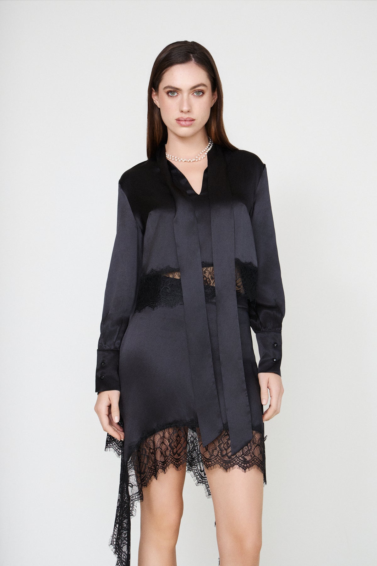 Black Adriana Silk Skirt with Lace