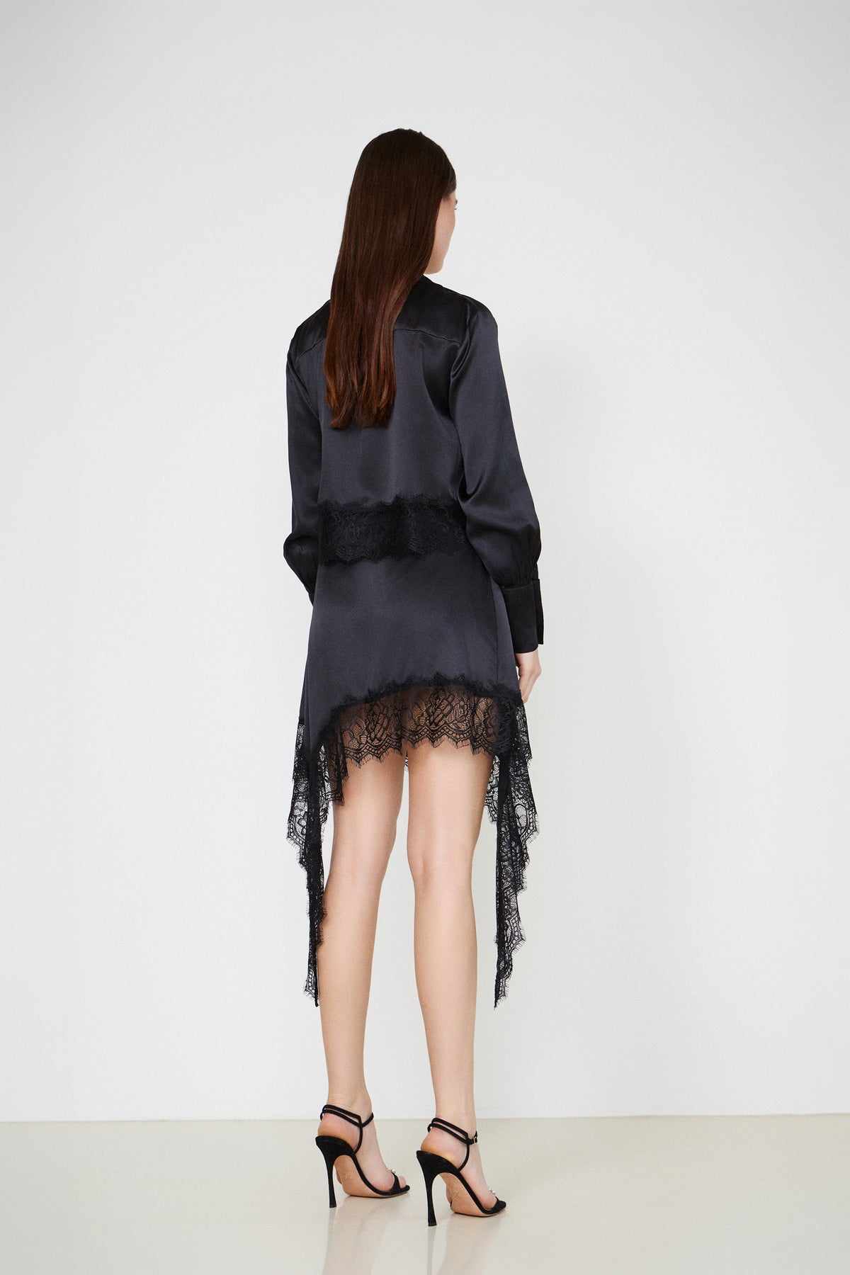 Black Adriana Silk Skirt with Lace