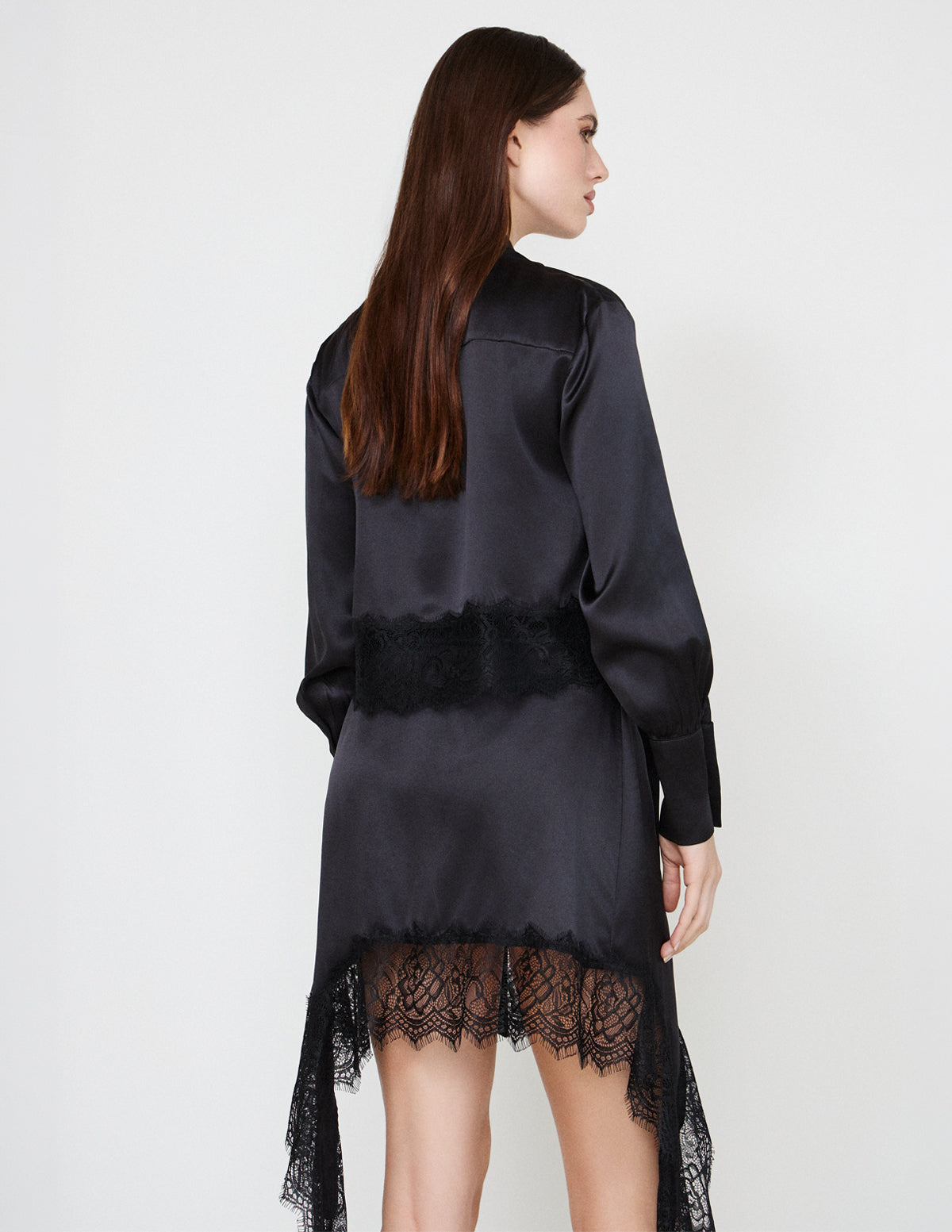Black Adriana Silk Skirt with Lace