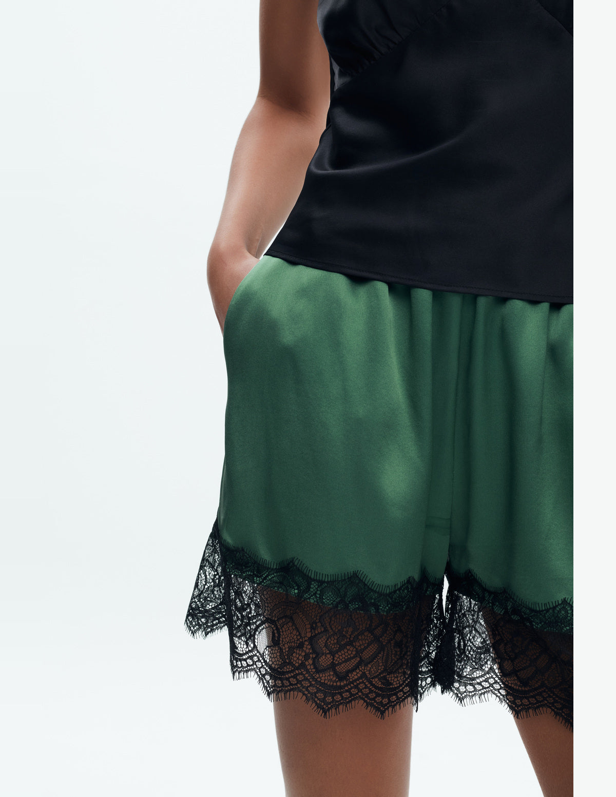 Siena Silk Shorts with Lace Light Green – LIUBA FW26, photo 63508