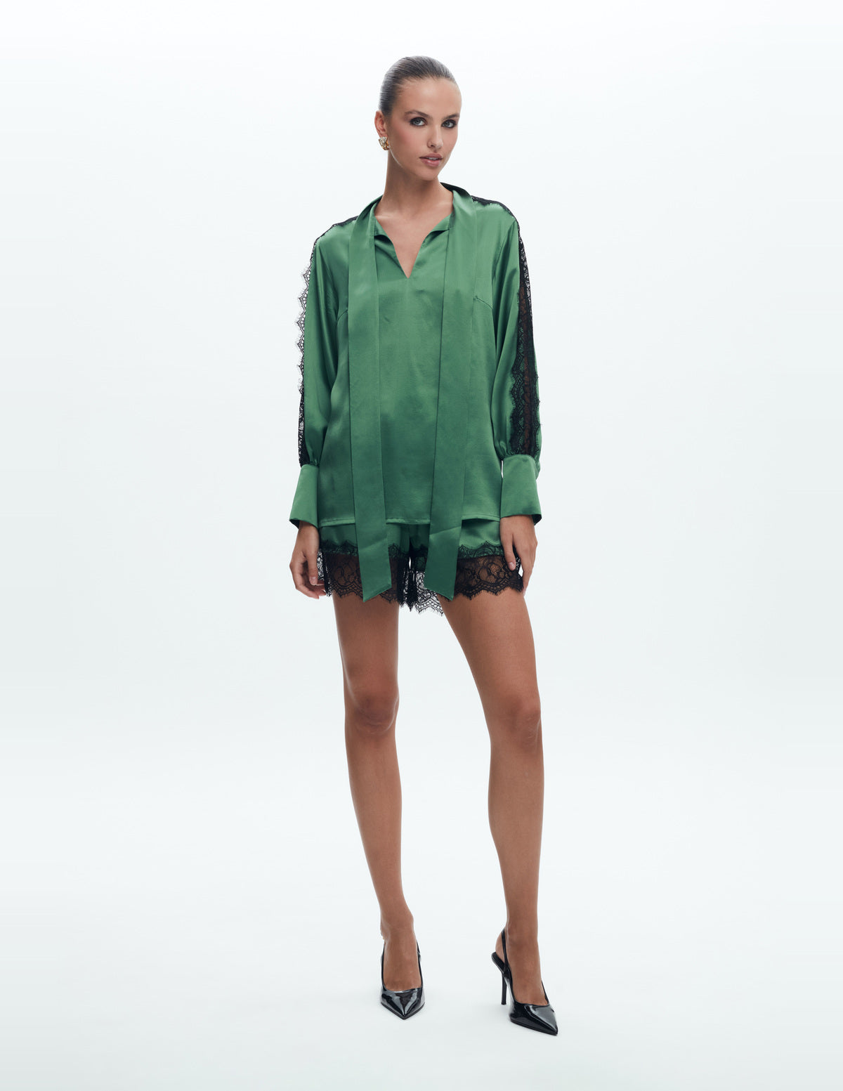 Siena Silk Shorts with Lace Light Green – LIUBA FW26, photo 63515