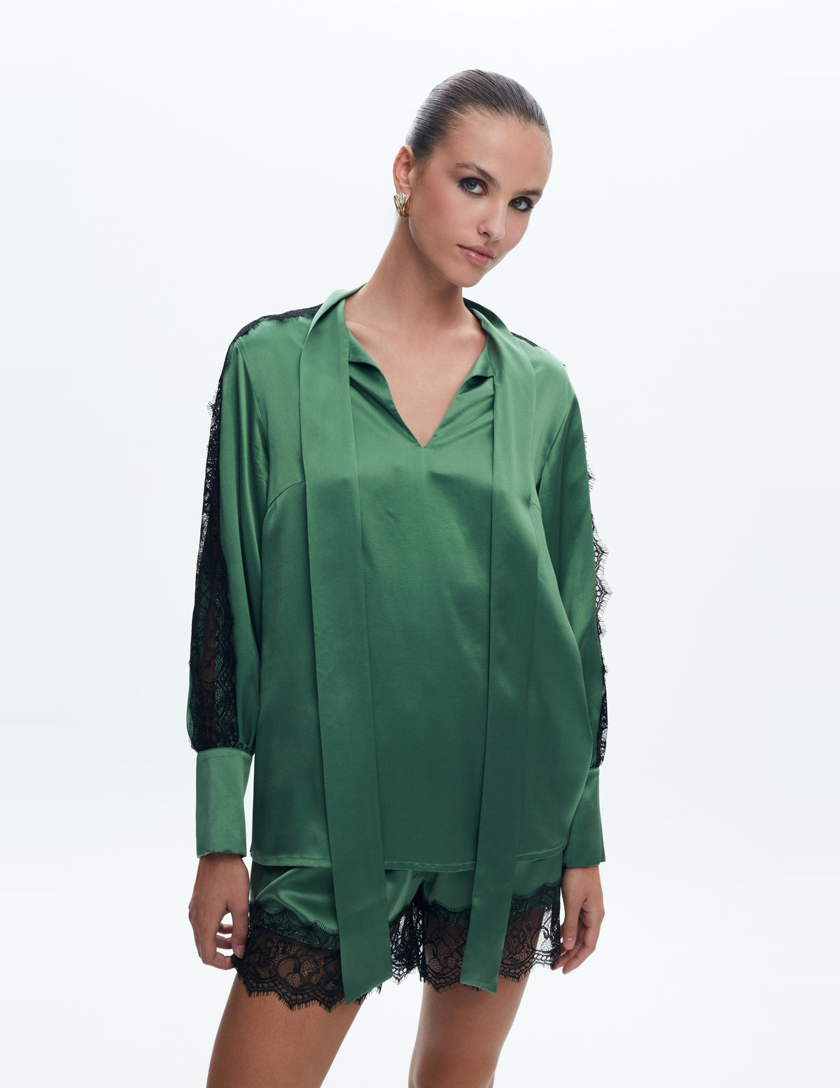 Sienna Silk Shirt with Lace Light Green – LIUBA FW26, photo 63557