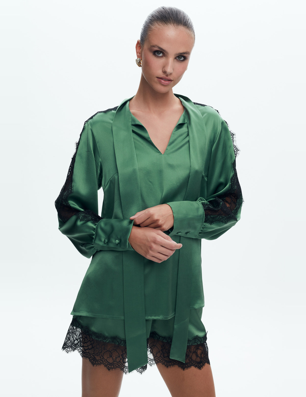 Sienna Silk Shirt with Lace Light Green – LIUBA FW26, photo 63570