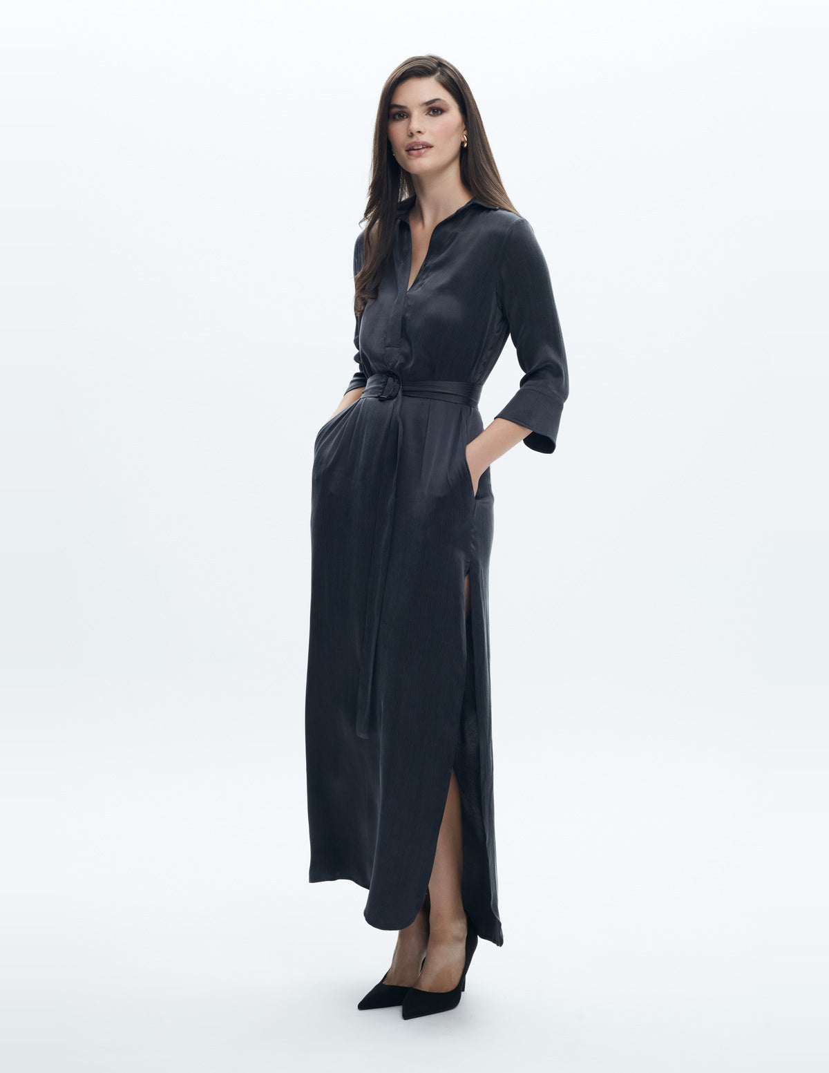 Camille Shirt Maxi Dress Dark Grey Cupro – LIUBA FW26, photo 63802