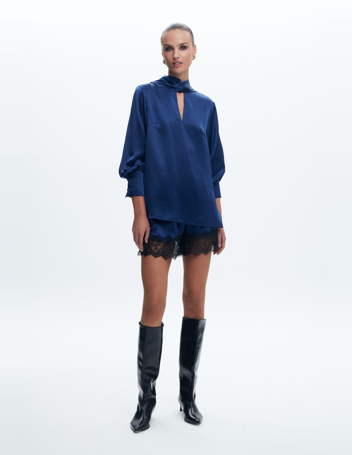 Siena Silk Shorts with Lace Navy – LIUBA FW26, photo 63850