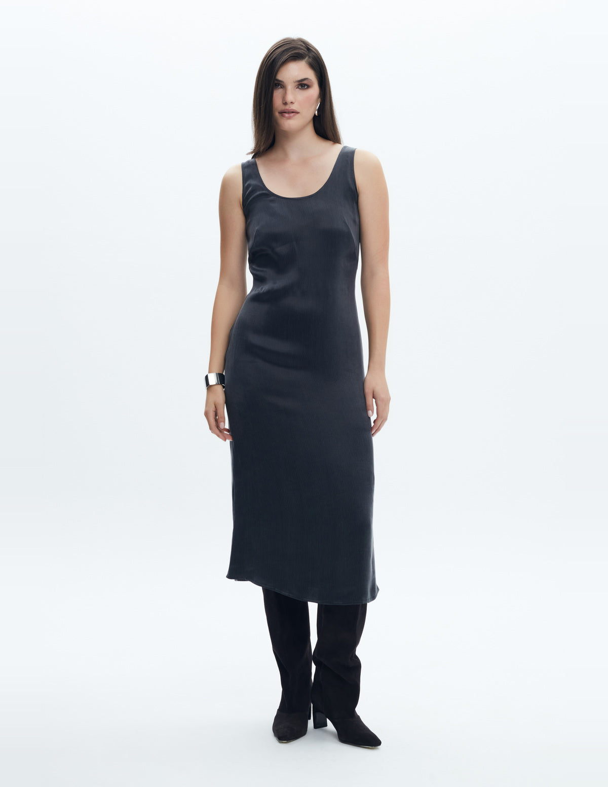 Moon Slip Dress Midi Dark Grey Cupro – LIUBA FW26, photo 64003