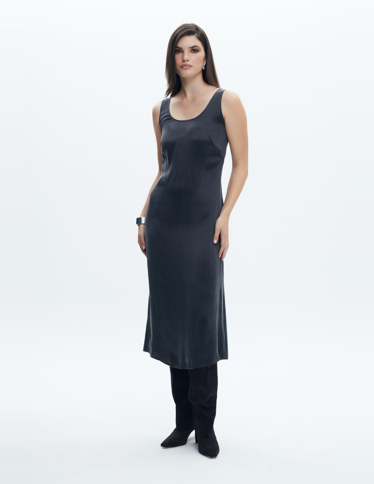 Moon Slip Dress Midi Dark Grey Cupro – LIUBA FW26, photo 64009
