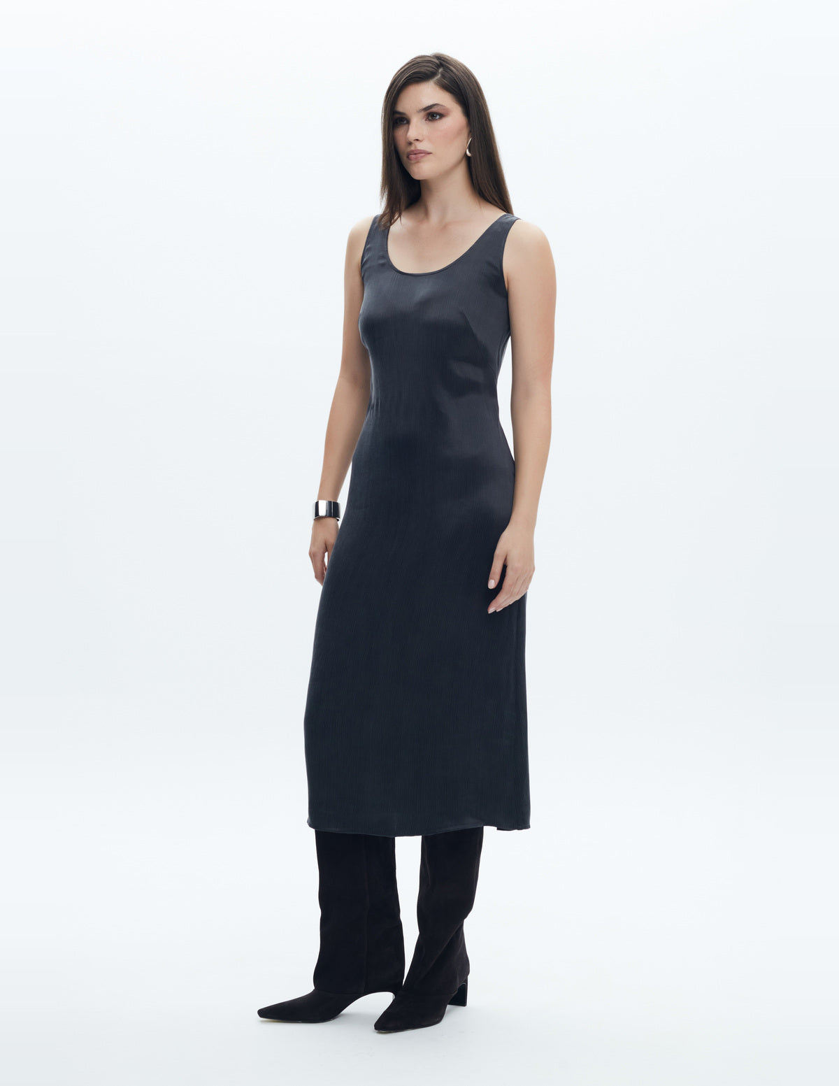 Moon Slip Dress Midi Dark Grey Cupro – LIUBA FW26, photo 64017