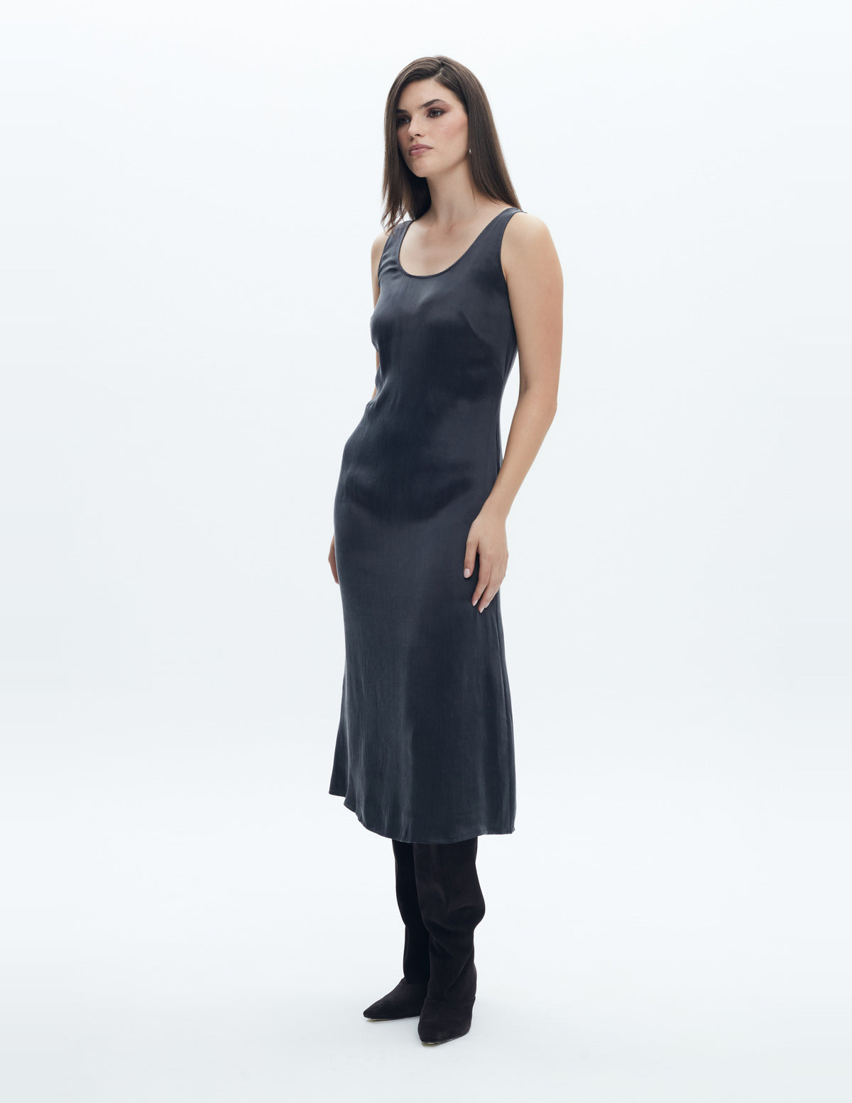 Moon Slip Dress Midi Dark Grey Cupro – LIUBA FW26, photo 64020