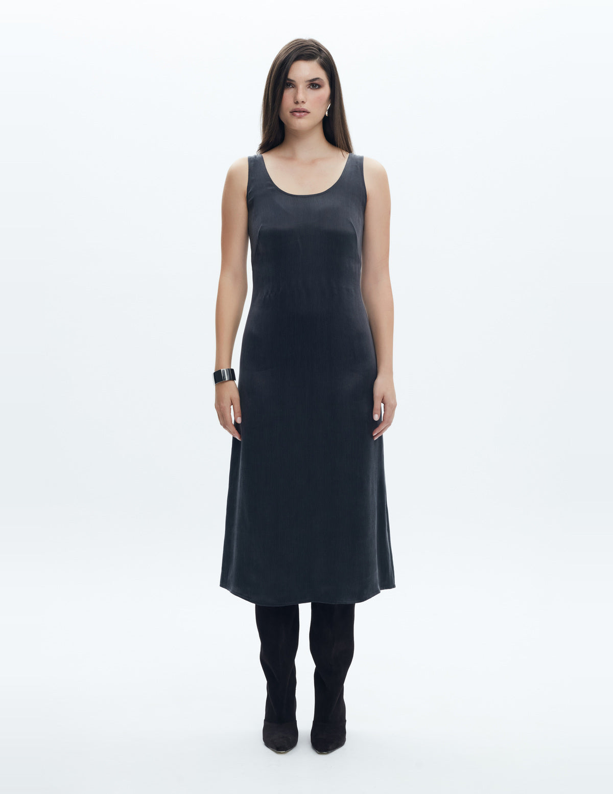 Moon Slip Dress Midi Dark Grey Cupro – LIUBA FW26, photo 64024