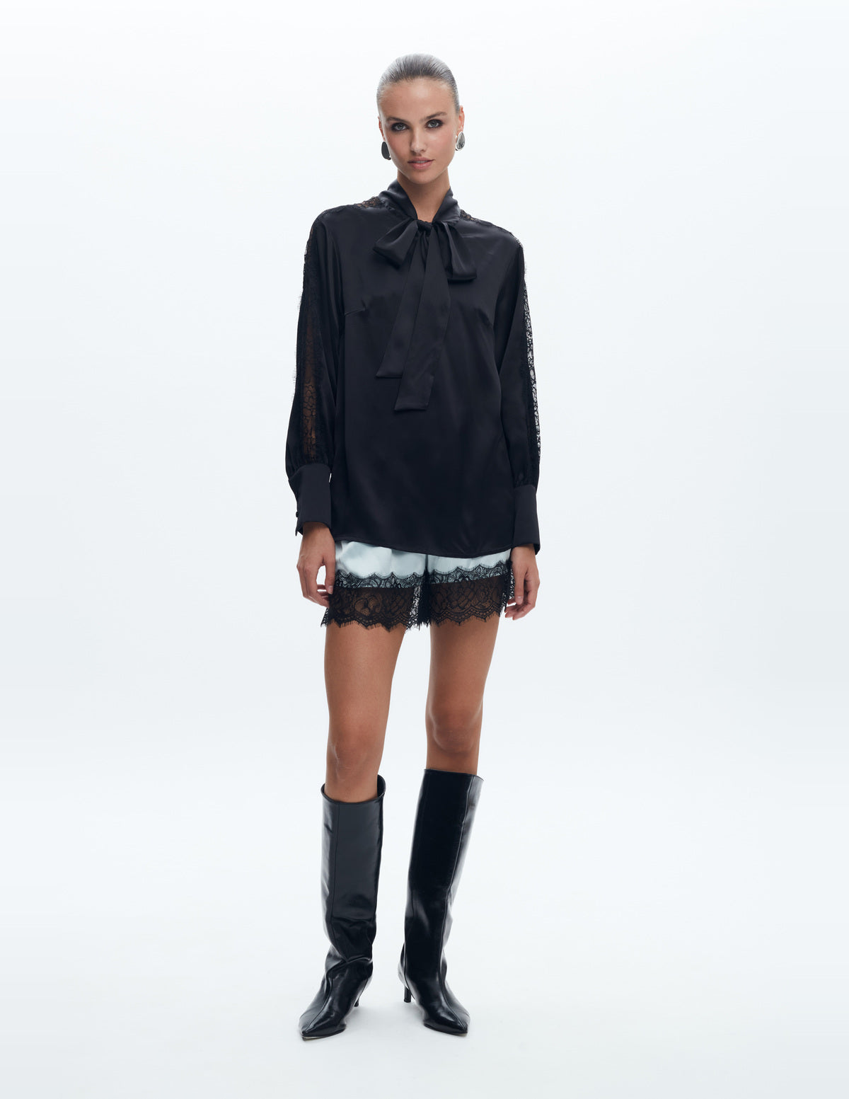 Siena Silk Shorts with Lace Light Blue – LIUBA FW26, photo 64723