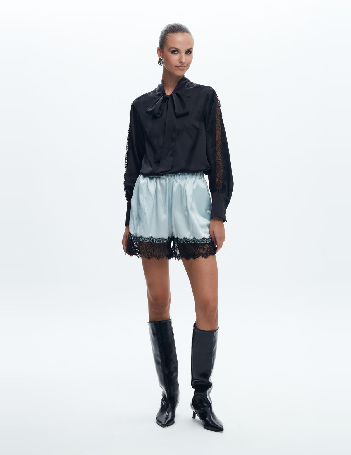 Siena Silk Shorts with Lace Light Blue – LIUBA FW26, photo 64745