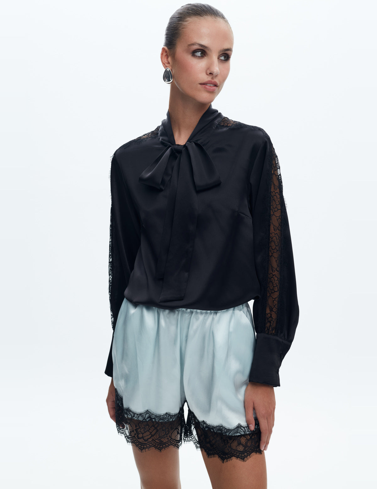 Siena Silk Shorts with Lace Light Blue – LIUBA FW26, photo 64782