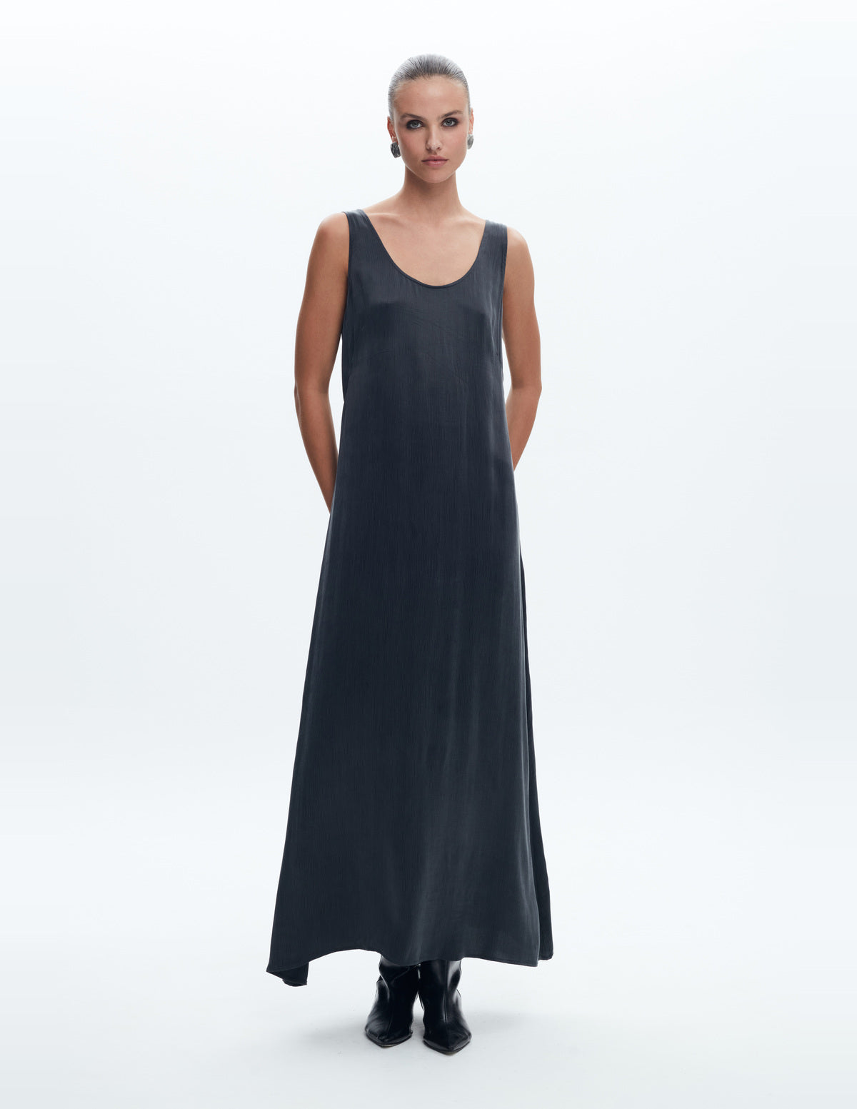 Moon Maxi Slip Dress Dark Grey Cupro – LIUBA FW26, photo 64990