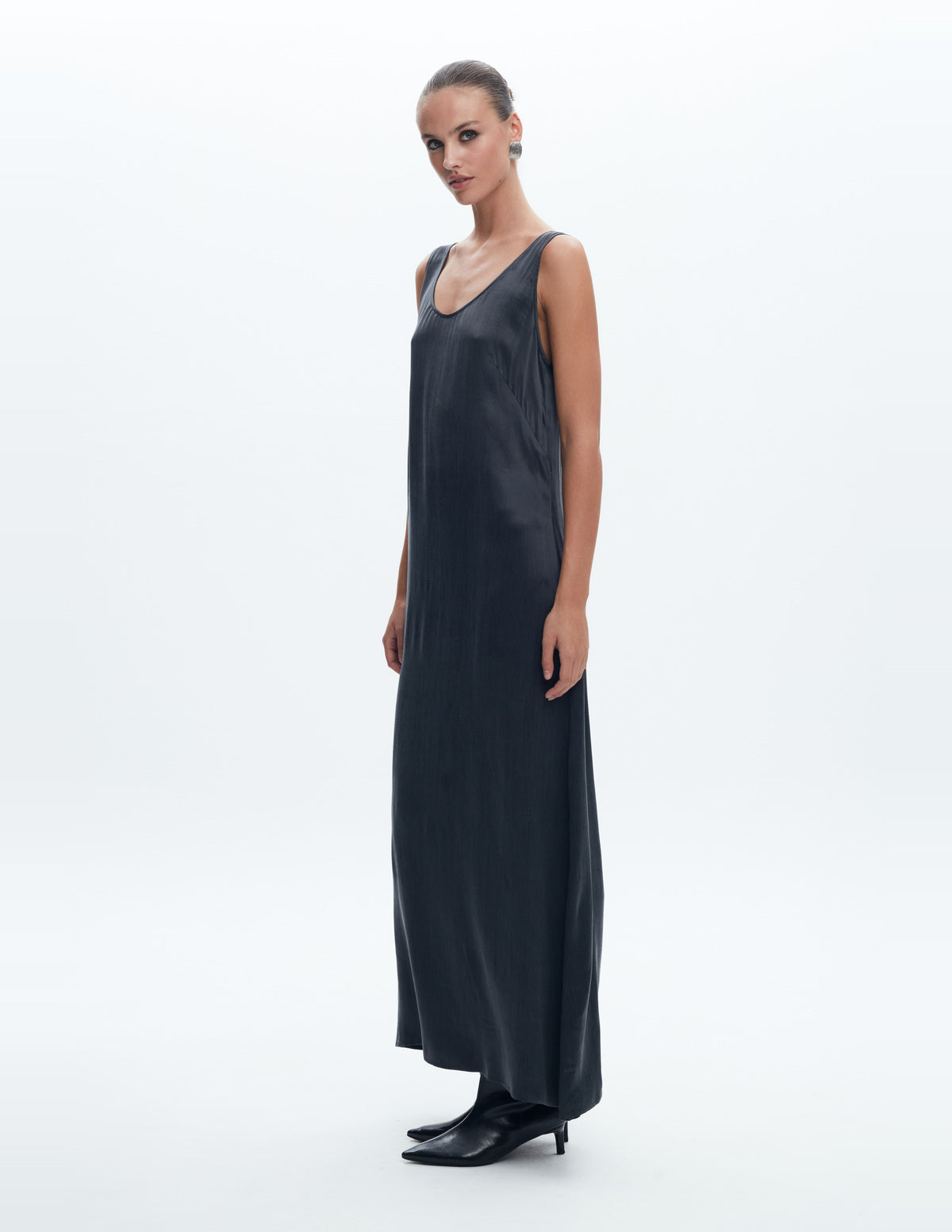 Moon Maxi Slip Dress Dark Grey Cupro – LIUBA FW26, photo 65001