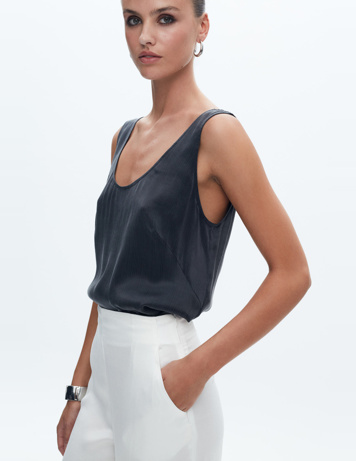 Moon Slip Tank Top Dark Grey Cupro – LIUBA FW26, photo 65290