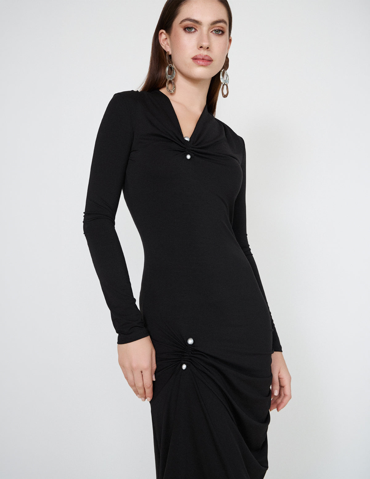 Black Margaret Jersey Dress with Metal Detail