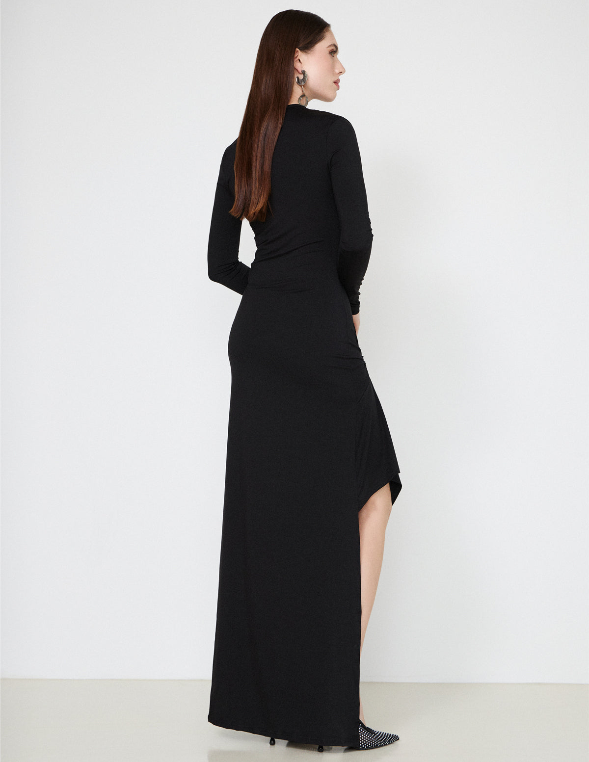 Black Margaret Jersey Dress with Metal Detail