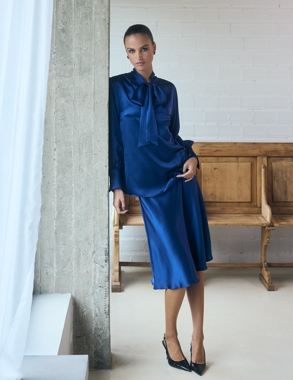 Sienna Silk Shirt Navy