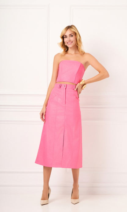 Φούστα από οικολογικό δέρμα ροζ, GEMMA