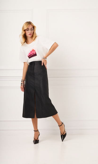 Φούστα από οικολογικό δέρμα, μαύρη, GEMMA