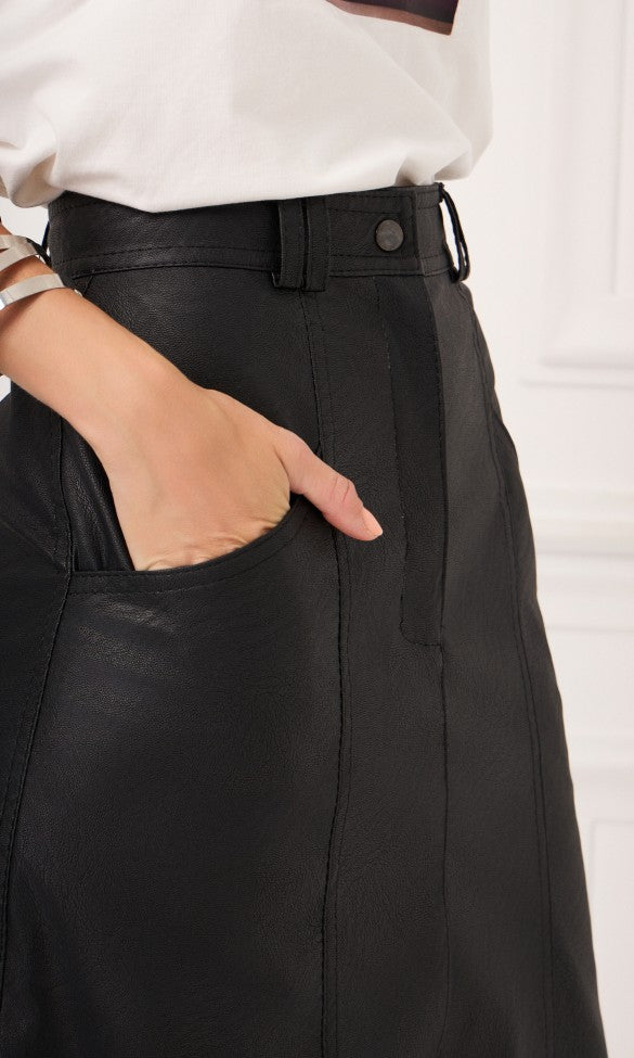 Φούστα από οικολογικό δέρμα, μαύρη, GEMMA