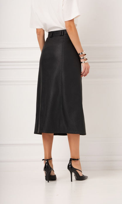 Φούστα από οικολογικό δέρμα, μαύρη, GEMMA