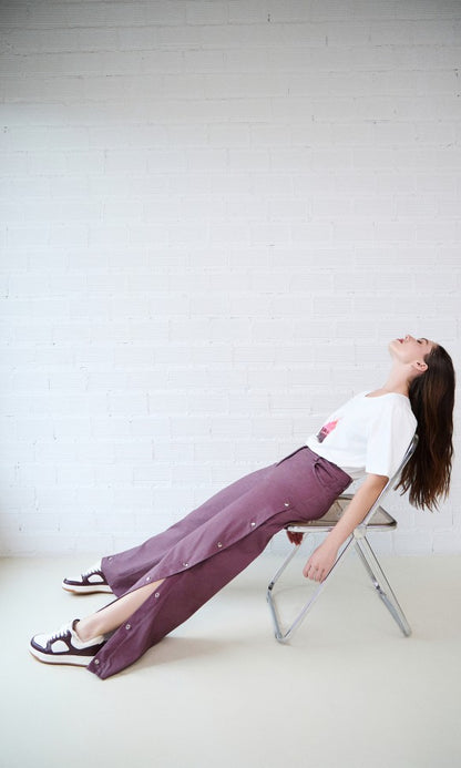 Cotton Pants with Snaps Dark Purple LUNA