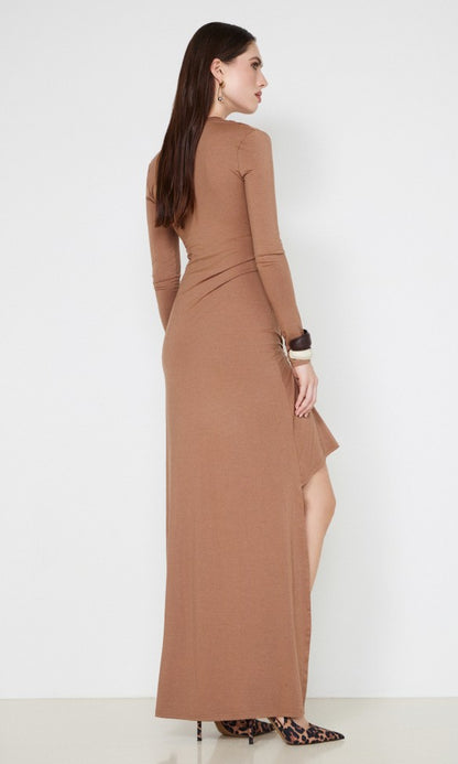 Jersey Dress with Metal Detail Brown MARGARET