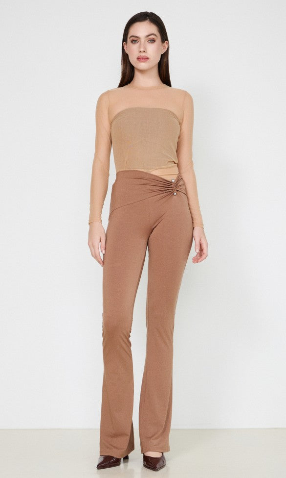 Pants with Metal Detail Jersey Brown MARGARET