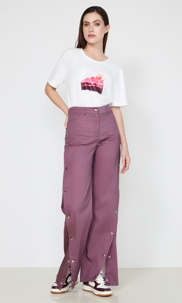 Cotton Pants with Snaps Dark Purple LUNA