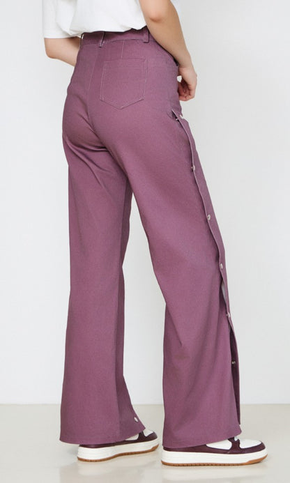 Cotton Pants with Snaps Dark Purple LUNA