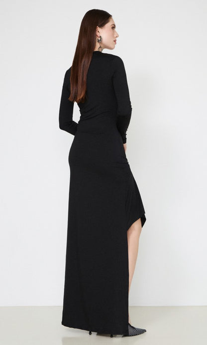 Φόρεμα από ζέρσεϊ με μεταλλική λεπτομέρεια σε μαύρο χρώμα, Margaret